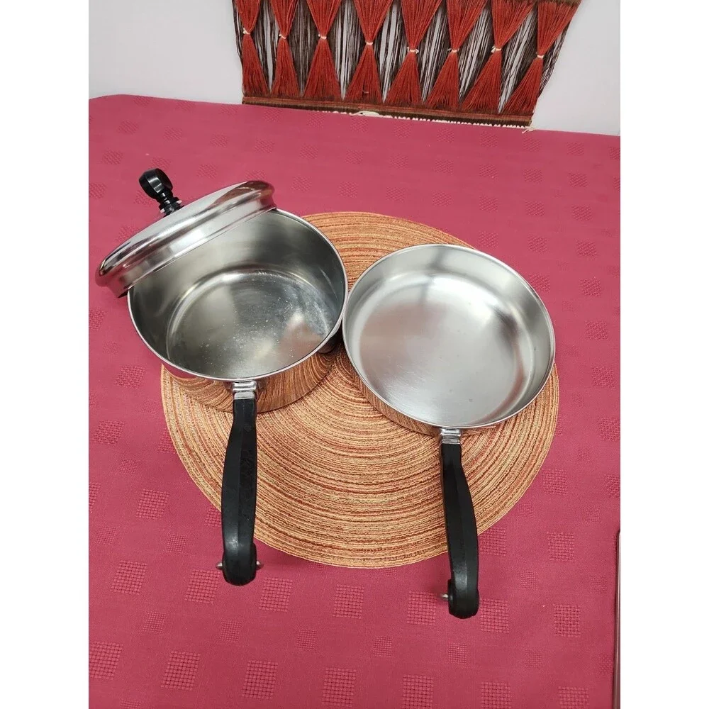 VTG Farberware 2 Qt. Saucepan And 7.5 In Fry Pan Stainless Steel Aluminum Clad